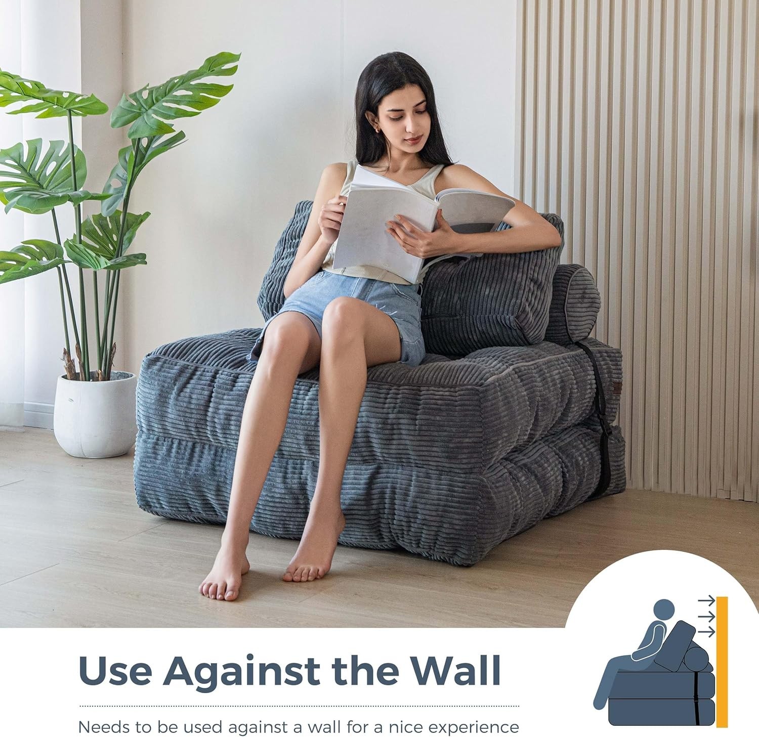 Portable Dark Grey Convertible Sleeper Chair with Headrest & Lumbar Support