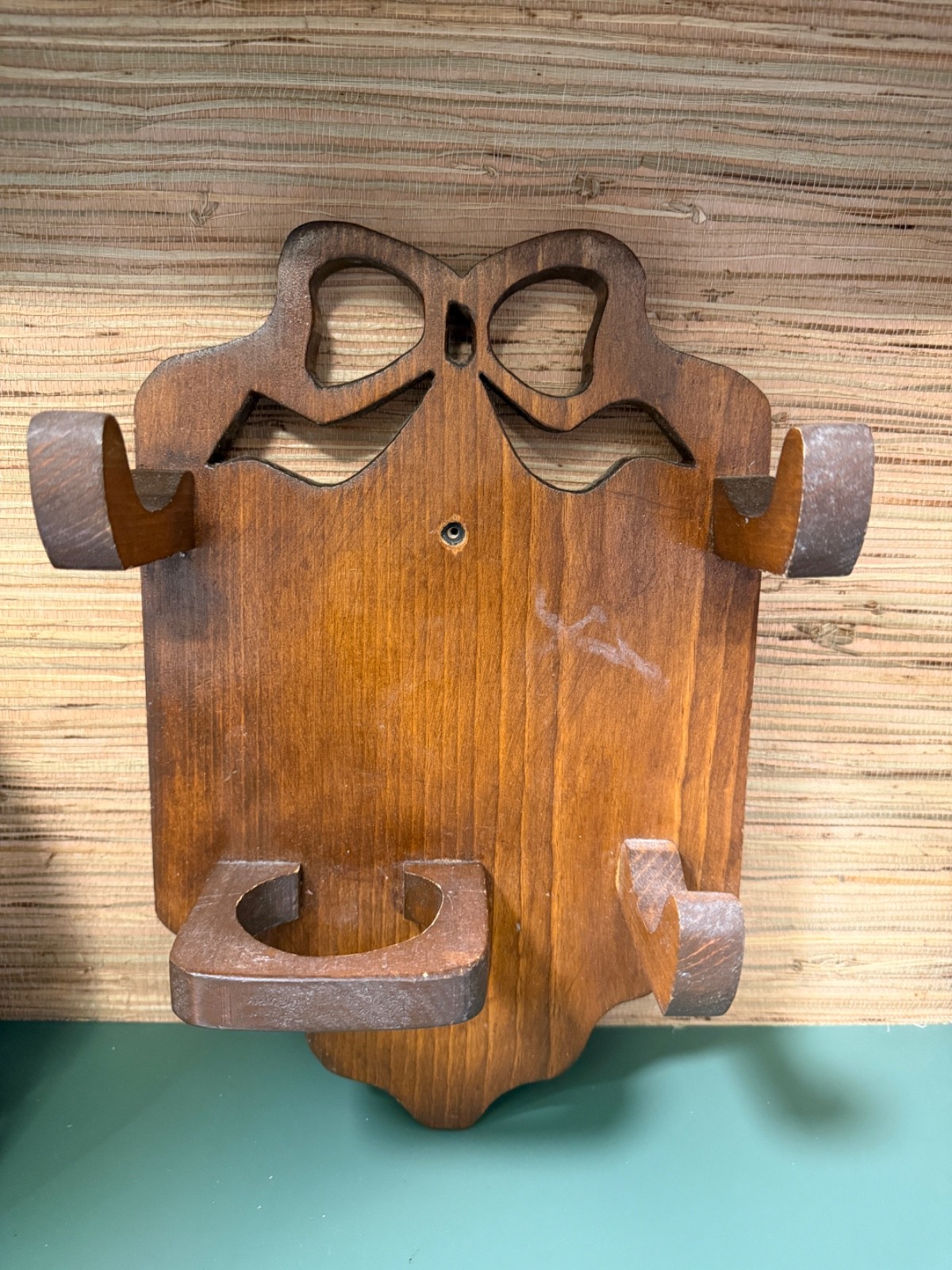 VTG Wood Wall Shelf Handmade Bow Cutout Bathroom Hair Dryer Organizer Coquette
