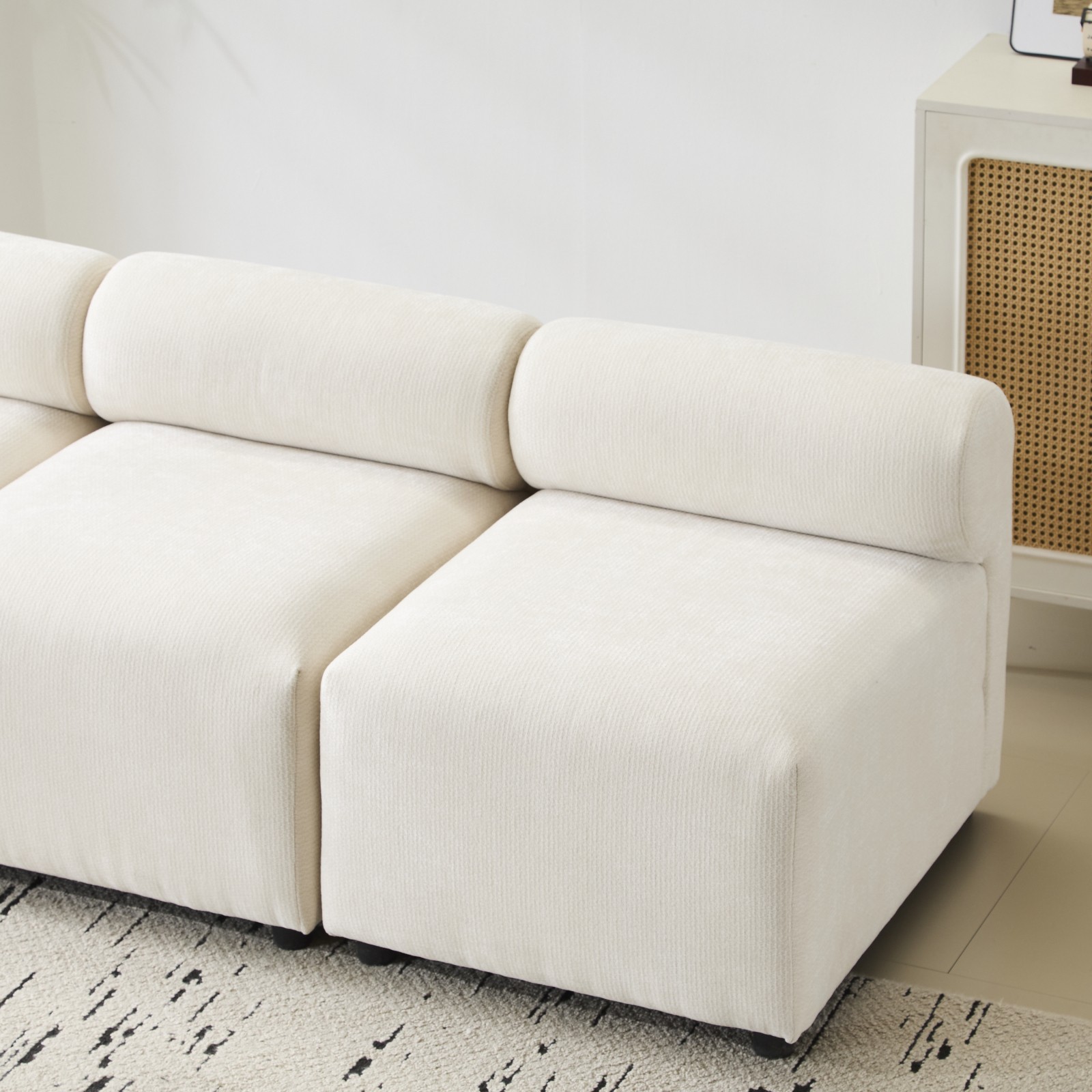3-Piece Modular Sectional Sofa 78″L Chenille Fabric Beige
