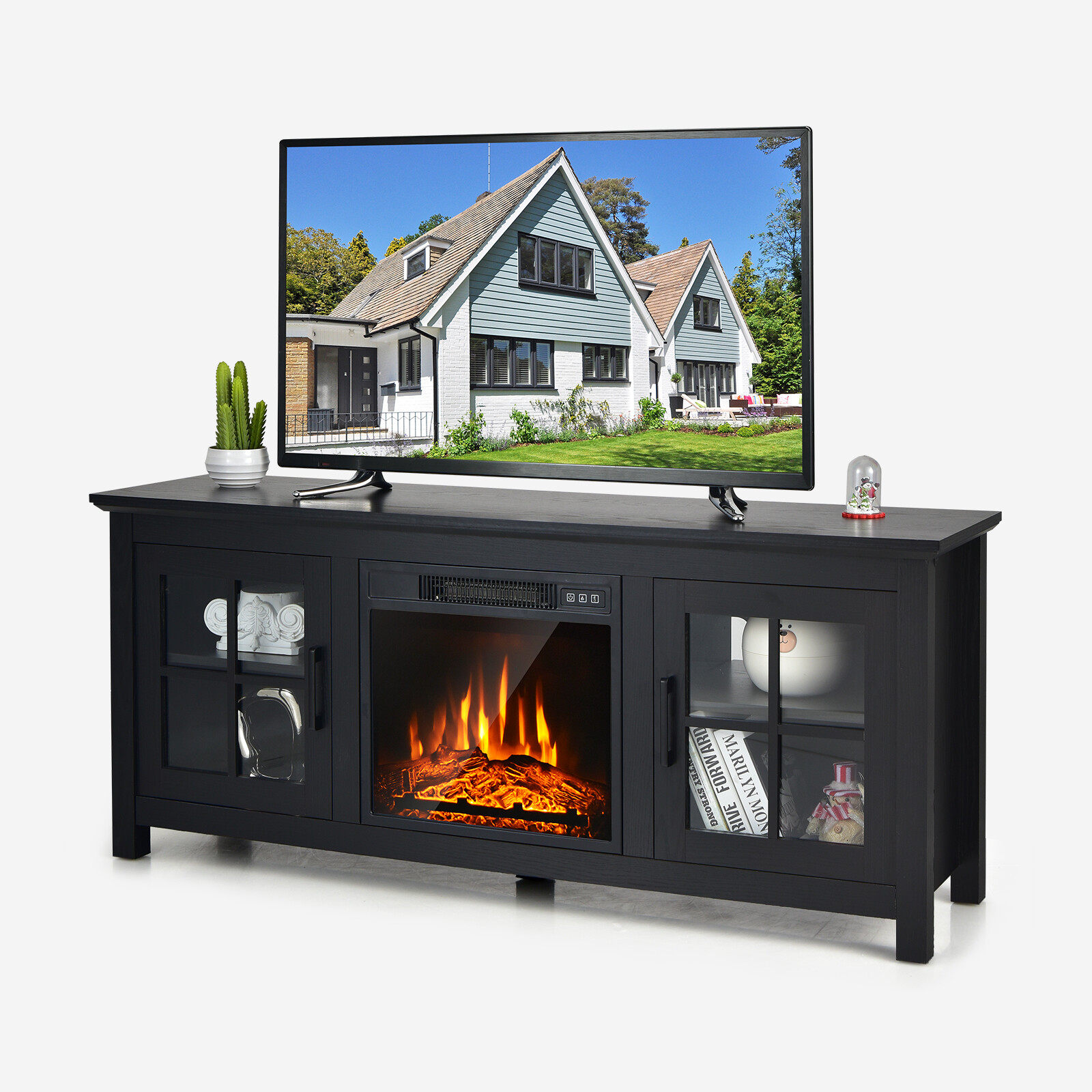 58 Inches Fireplace TV Stand for TVs up to 65 Inches W/ 1400W Electric Fireplace