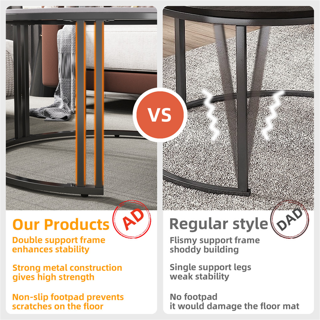 2X Stacking Coffee End Table Scratch-proof Sintered Stone Top＆Sturdy Metal Leg