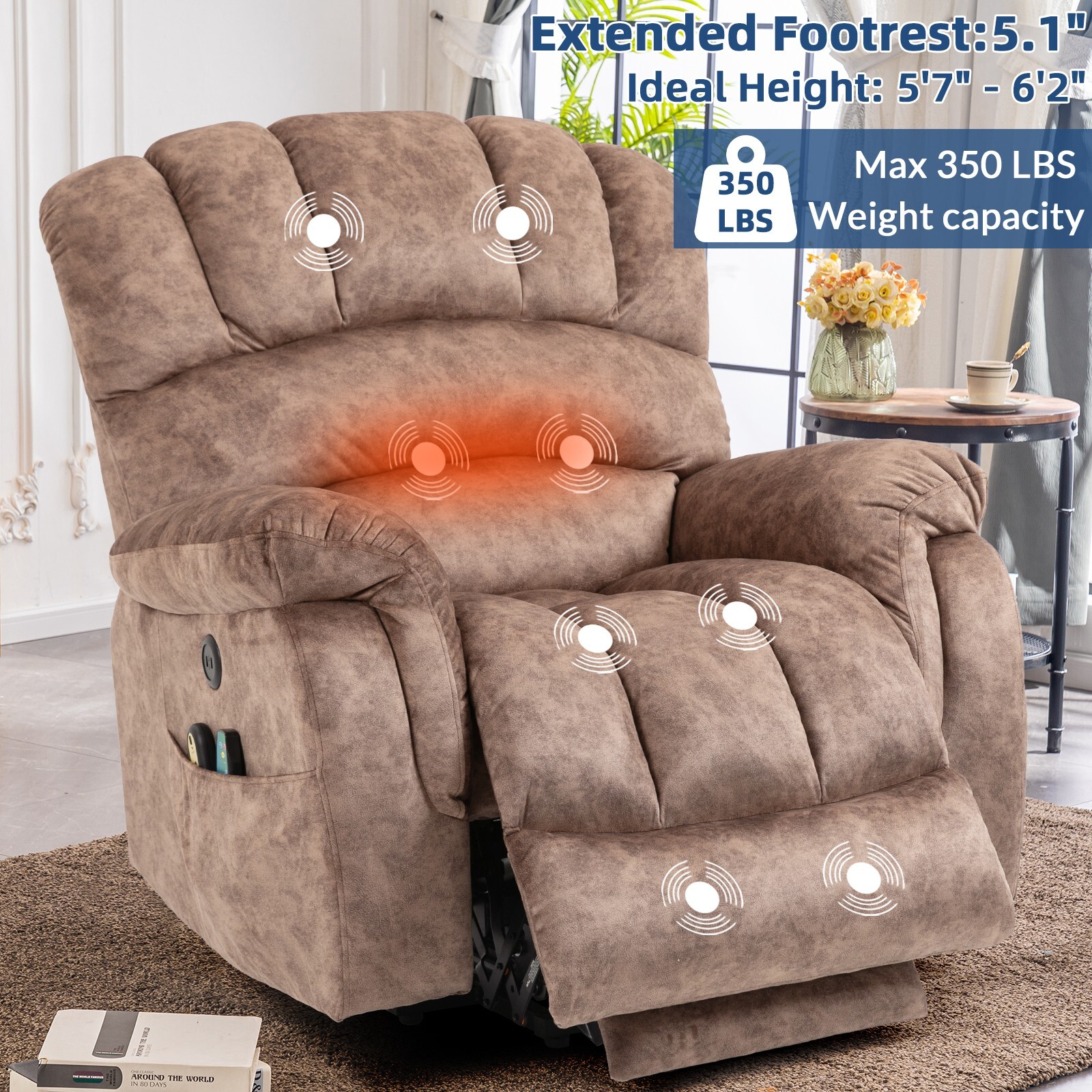 Tall Man Power Lift Recliner Electric Chair with Heat Massage &Extended Footrest