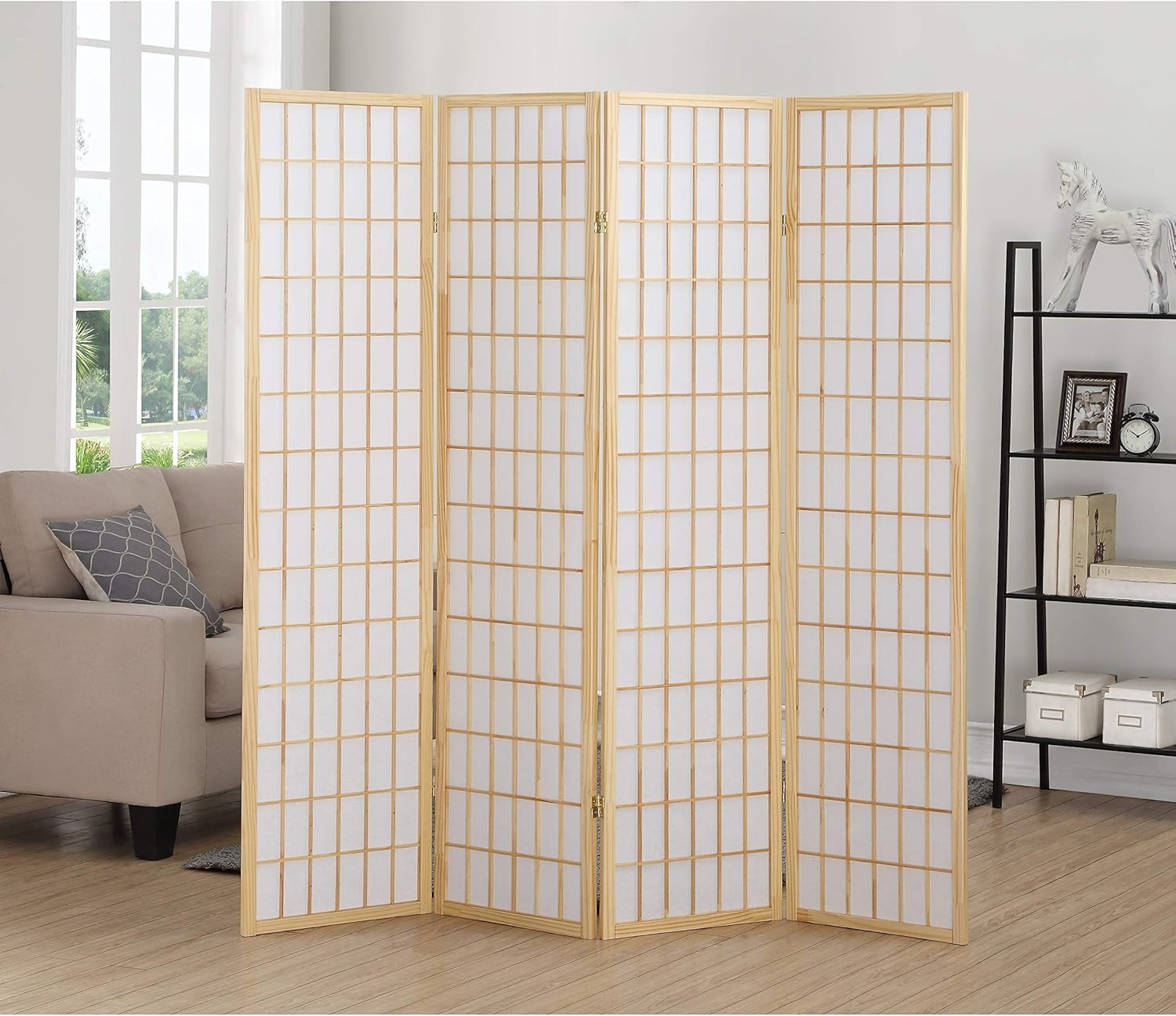 Oriental Shoji 4 Panel Screen Room Divider, Natual