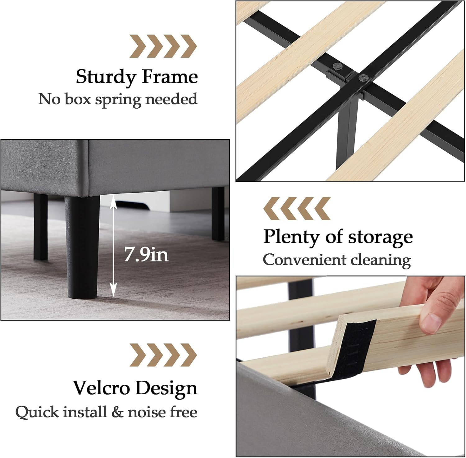 Adjustable Dark Grey Full Bed Frame with Heavy-Duty Support and Easy Assembly