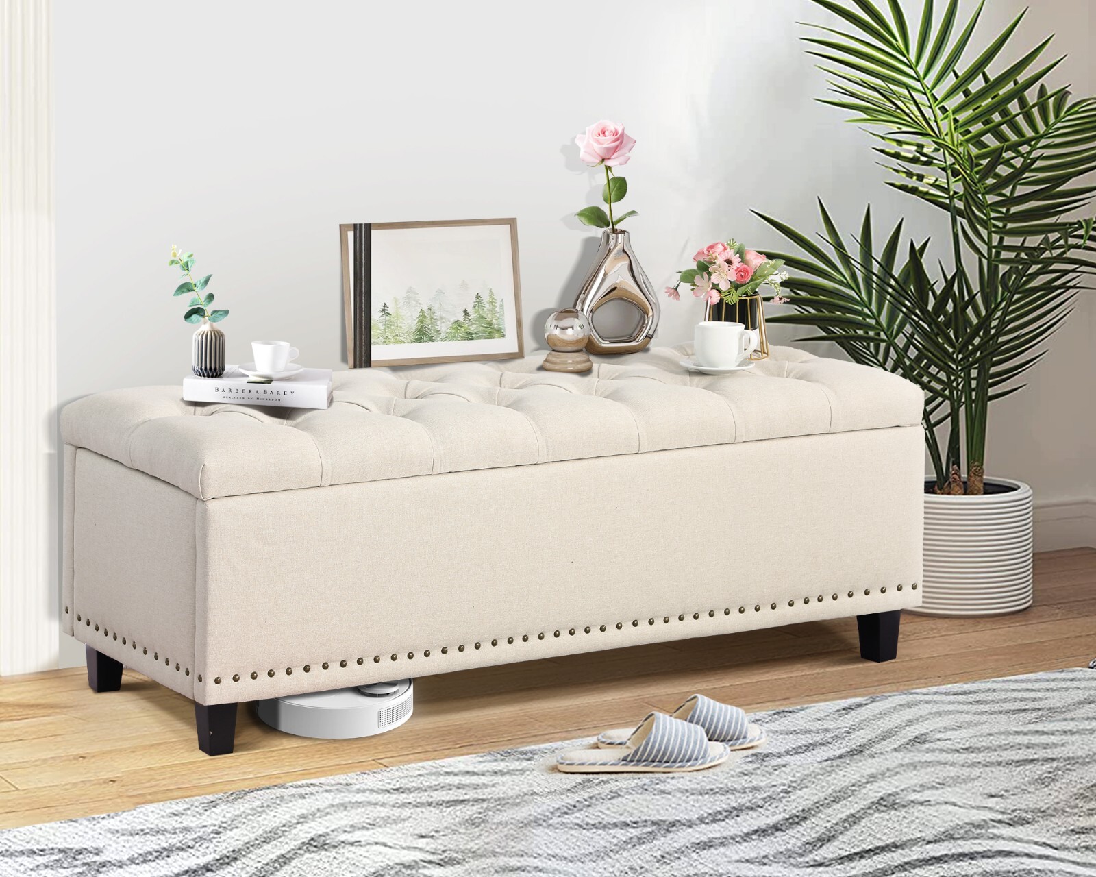 51″ Ottoman Storage Benches, 30 Gallons End of Bed Storage Bench