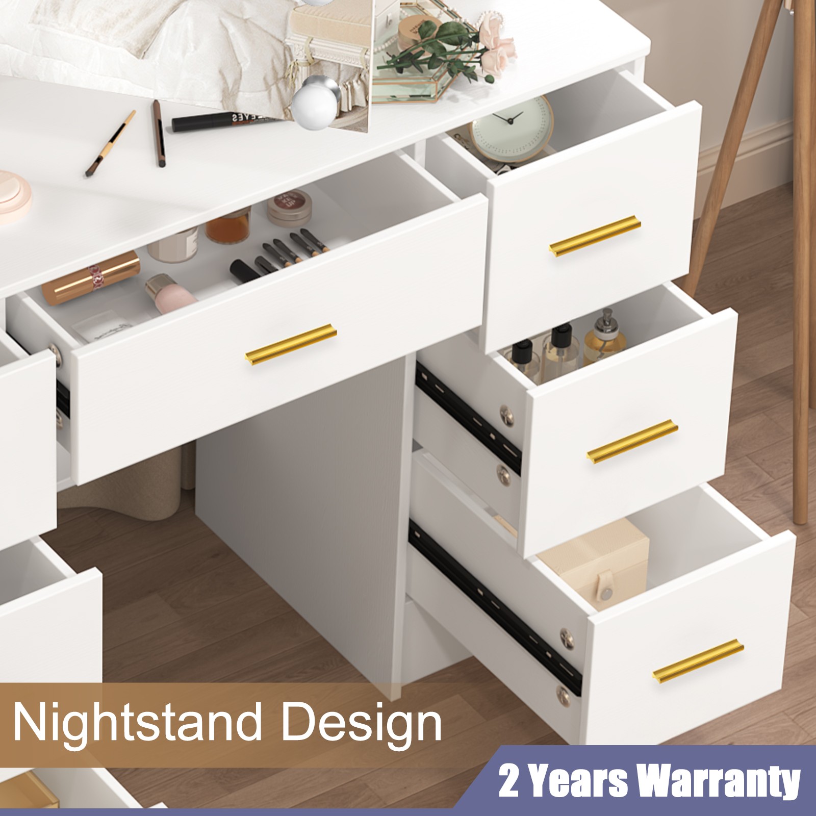 NEW Dressing Table LED Lighted Mirror with 7 Drawers Makeup Table Vanity Desk