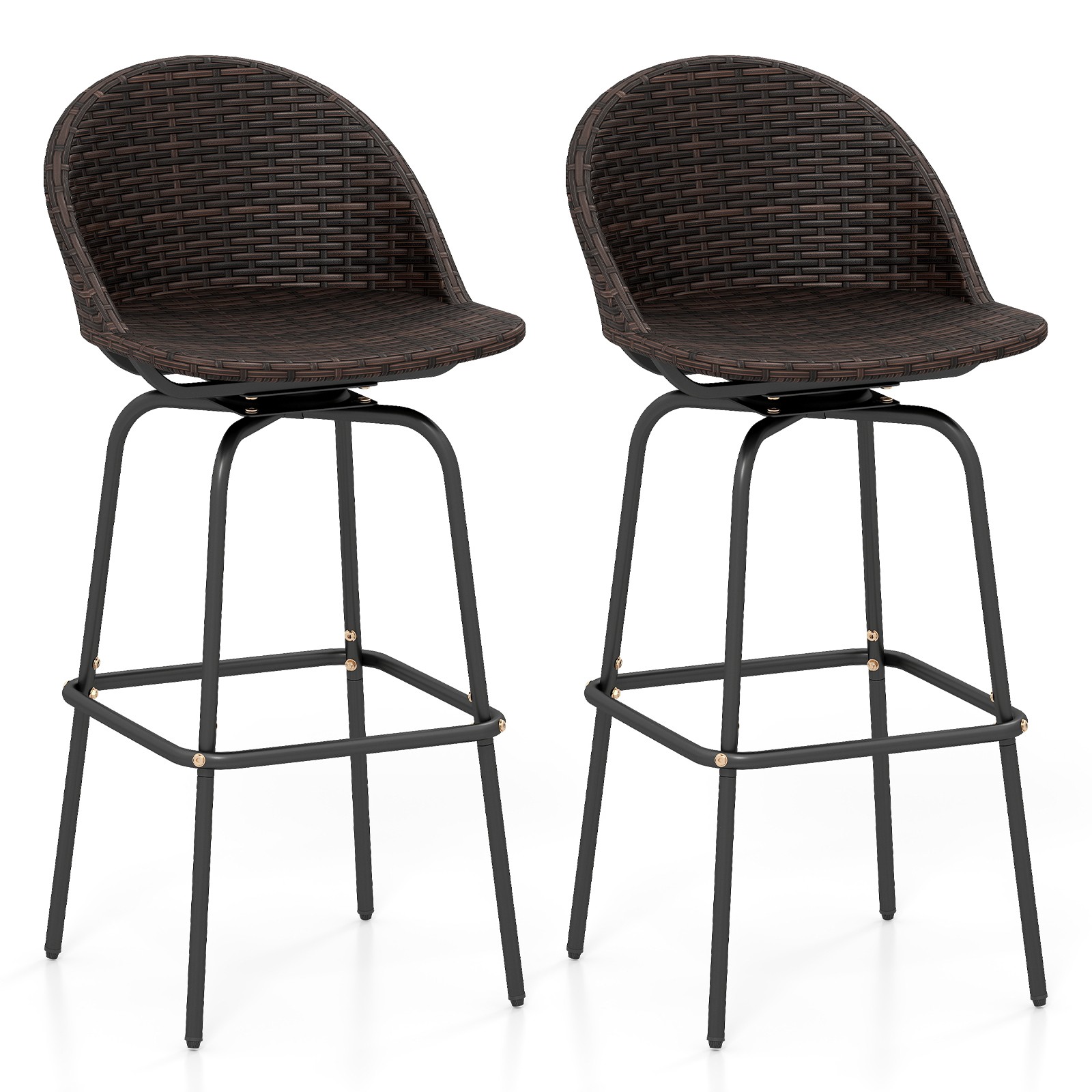 2PCS 30” Patio Swivel Bar Stools w/400 LBS Capacity Metal Frame, Contoured Seat