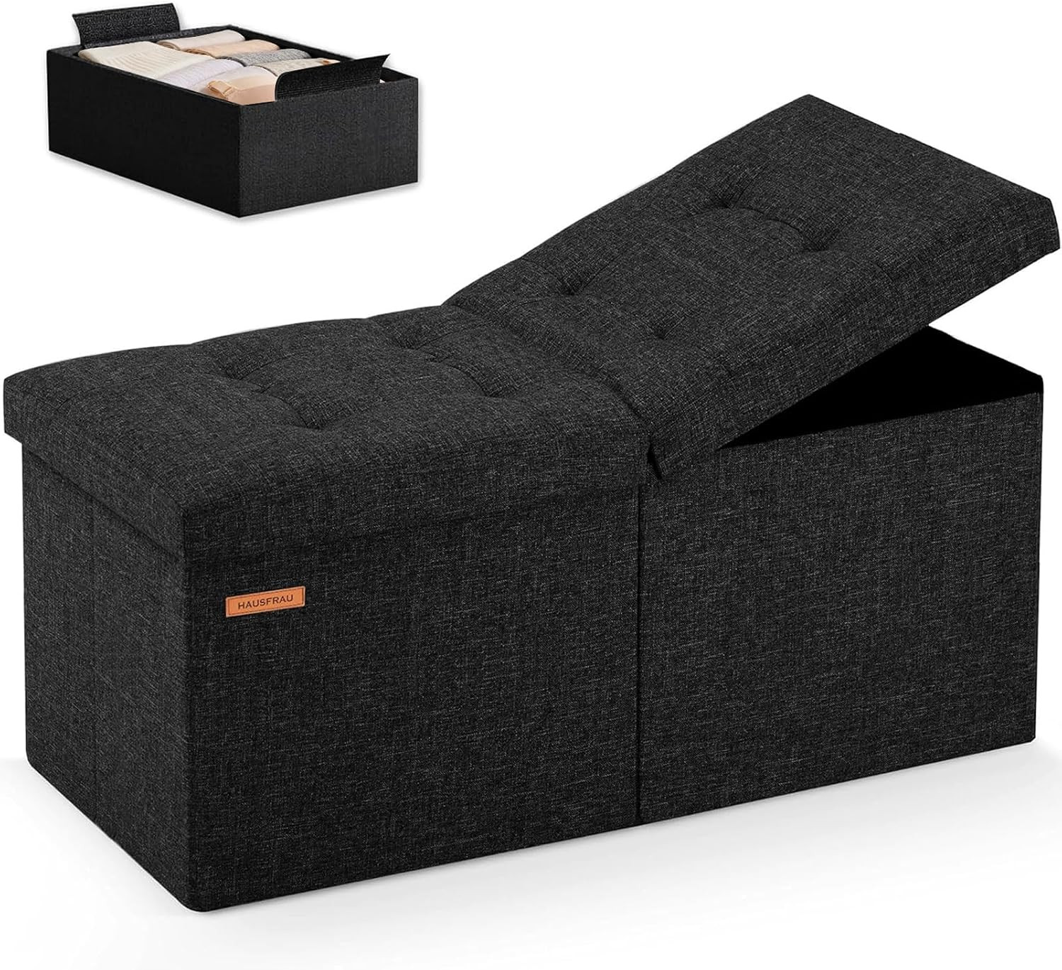 HAUSFRAU 31.5 Inches Ottoman with Storage, Folding Ottoman Bench Small Foot Rest