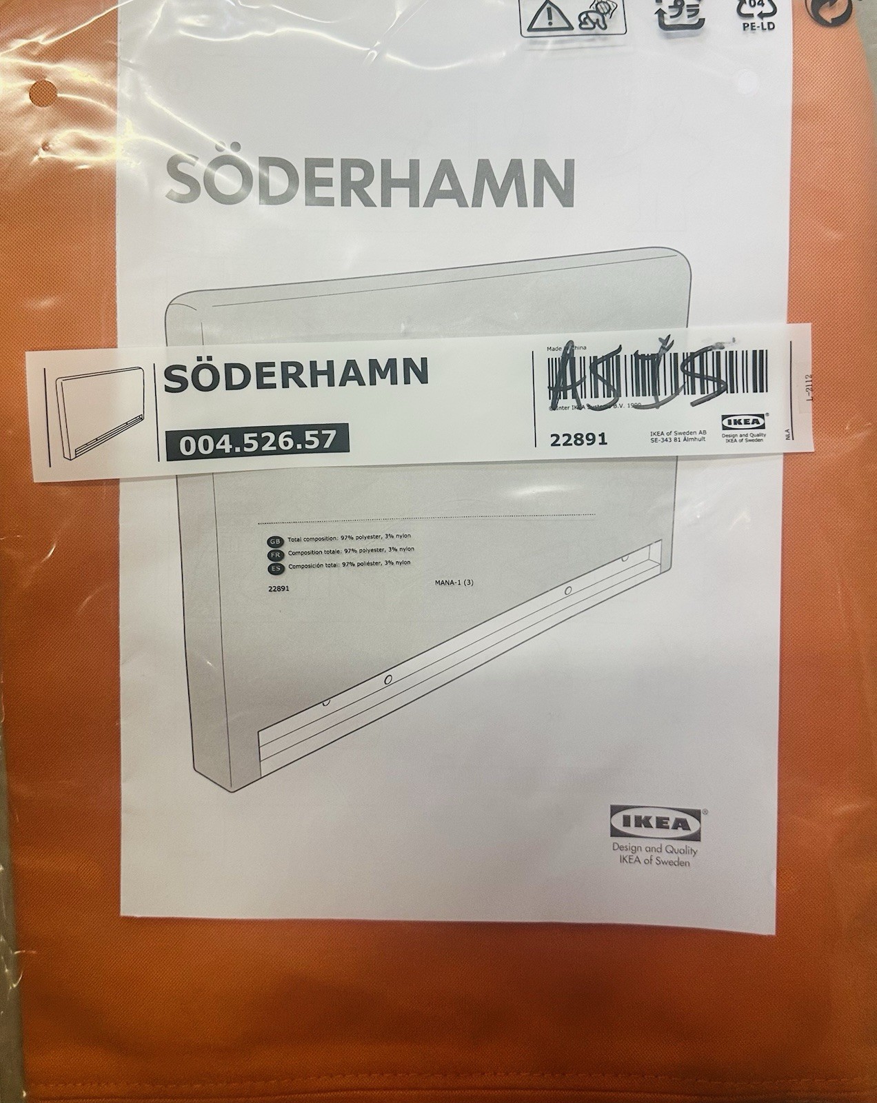 Ikea SODERHAMN Armrest Cover Slipcover SAMSTA ORANGE *Genuine* New! SEALED