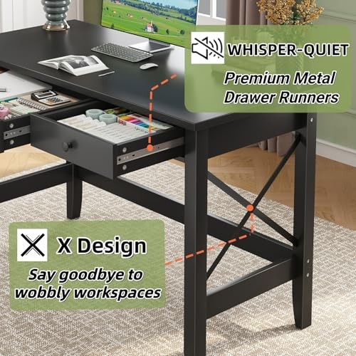 43.3” Computer Desk for Home Office,Farmhouse Executive Desk 43.3 Inch Black