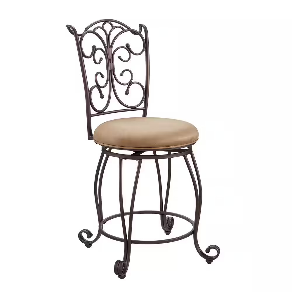 Hansel 24.25 In. Bronze Metal Swivel High Back Counter Stool with Fabric Seat