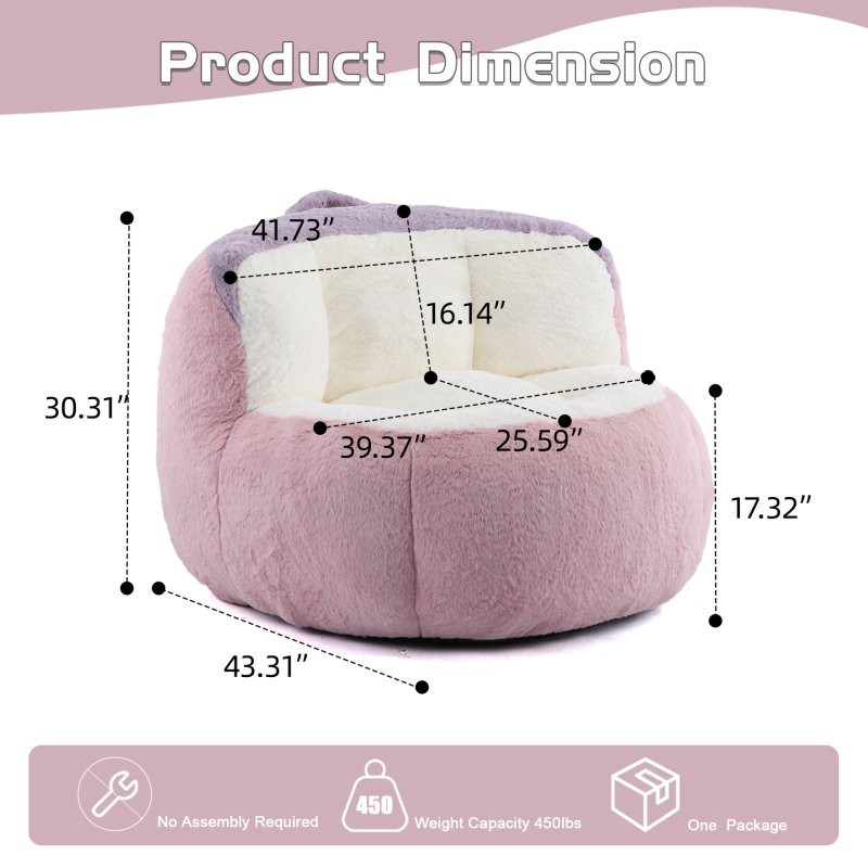 Oversized Multicolor Bean Bag Chairs Sofa Faux Fur Couches Filled Skin-Friendly