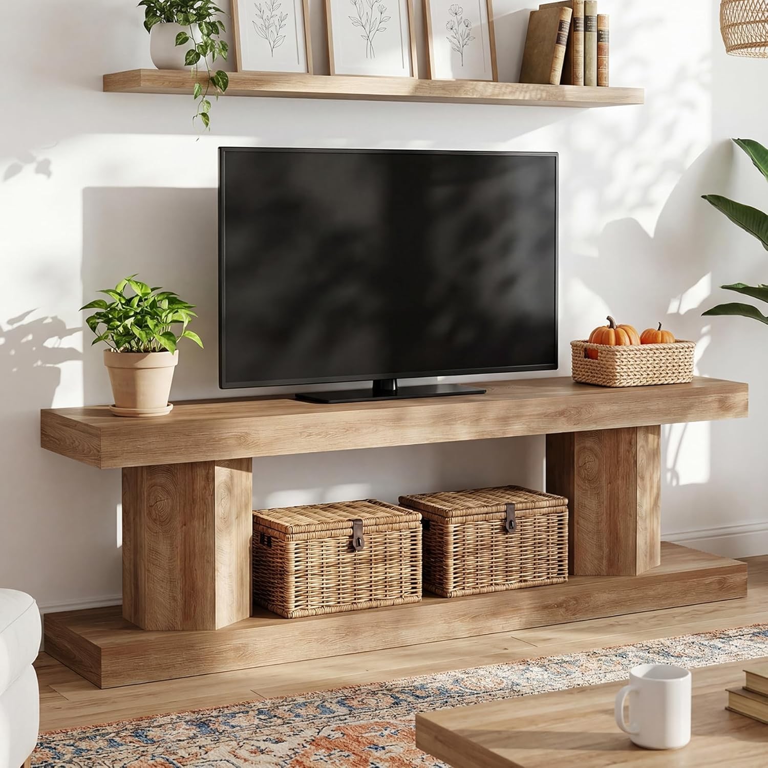 63″ TV Stand for 70 Inches TVs,Farmhouse Entertainment Center with Storage Shelf