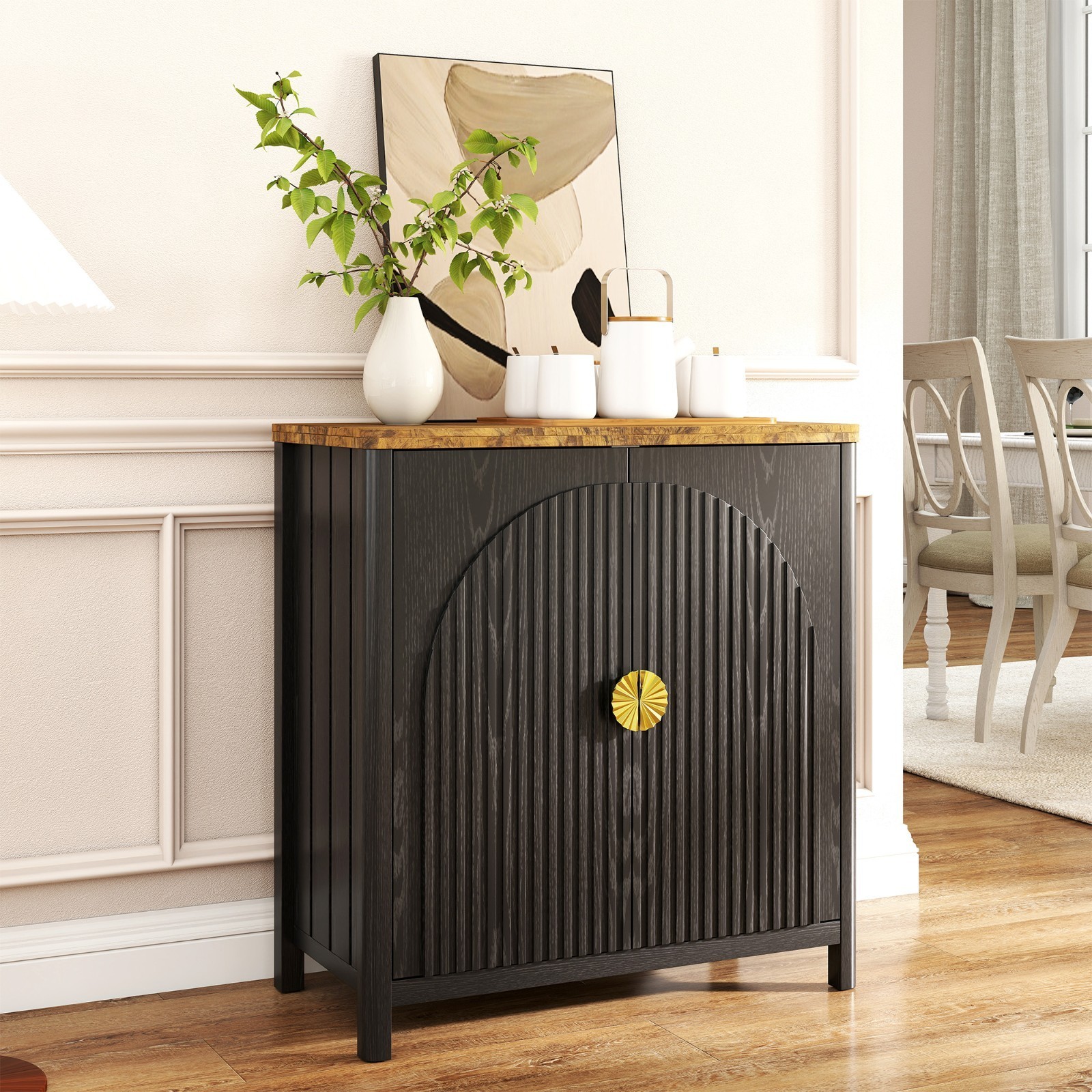 Gurexl Fluted Buffet Cabinet with Storage, Sideboard Cabinet Adjustable Shelves