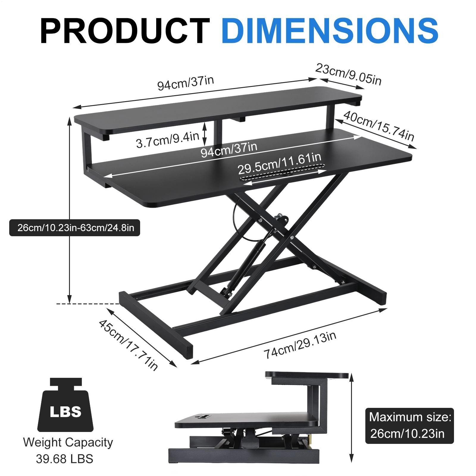 Height Adjustable Standing Desk Riser 37″ Sit to Stand Converter Workstation