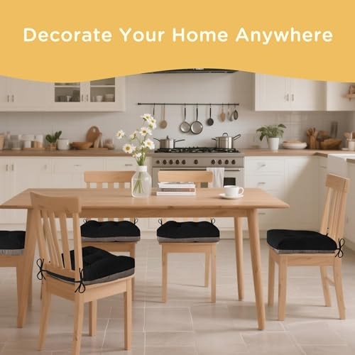 Kitchen Chair Cushions Set of 18″X16.5″, 3″ Thick | Non-Slip, with 2 Black