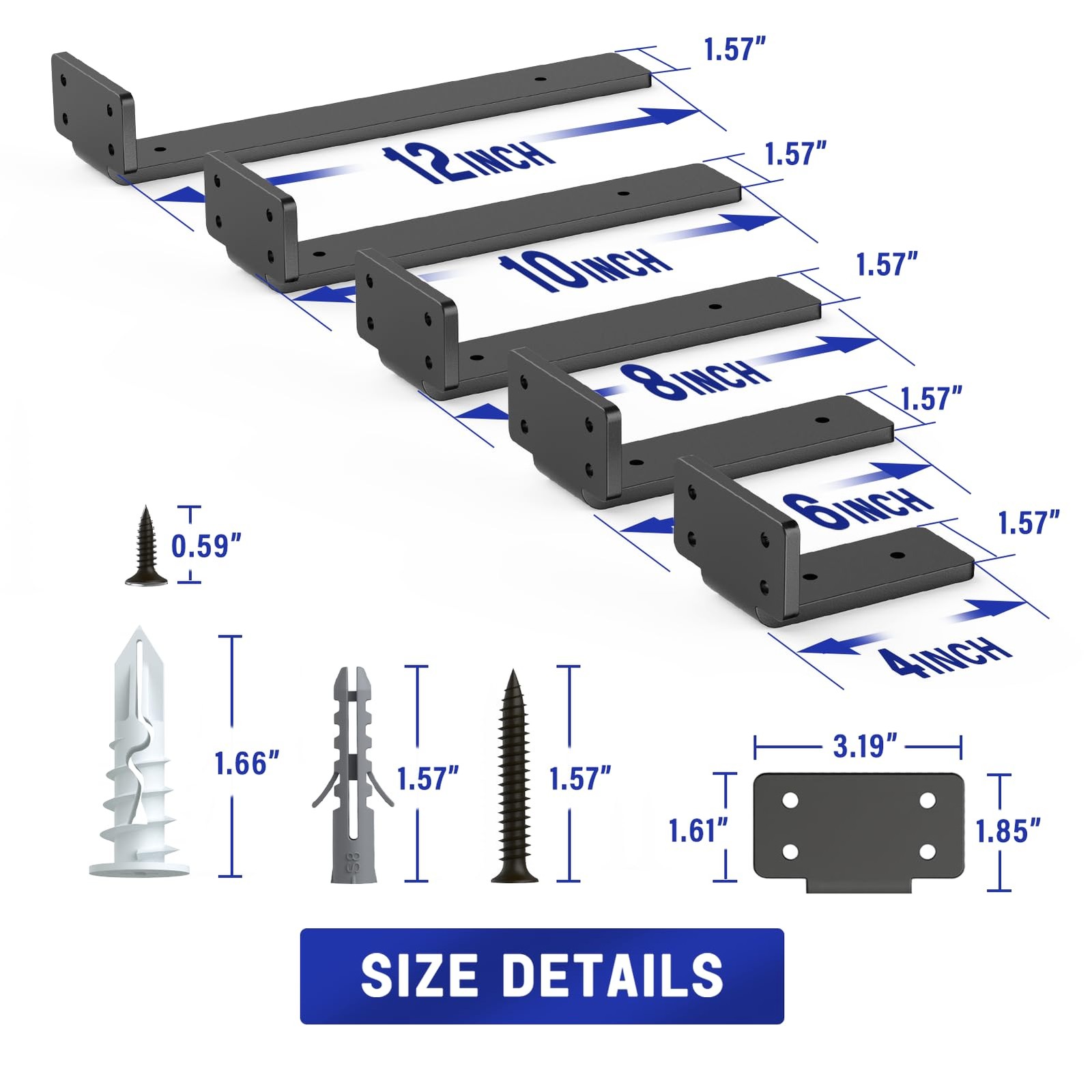 Shelf Bracket 12 Inch Heavy Duty Black Metal 160 Lb Load Capacity – Wall Mount