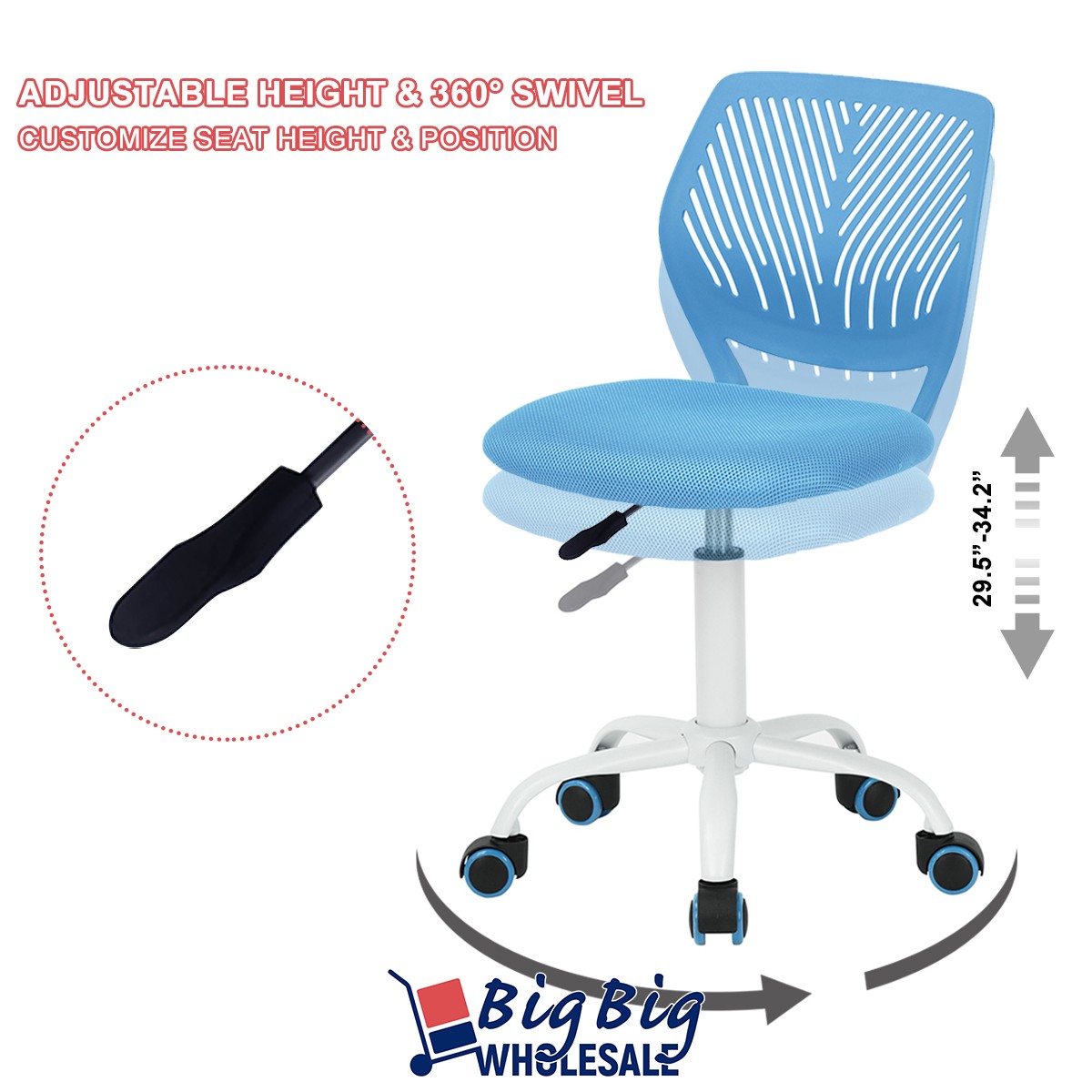 Blue Ergonomic MidBack Mesh Computer Office Task Chair Adjustable Rolling Swivel