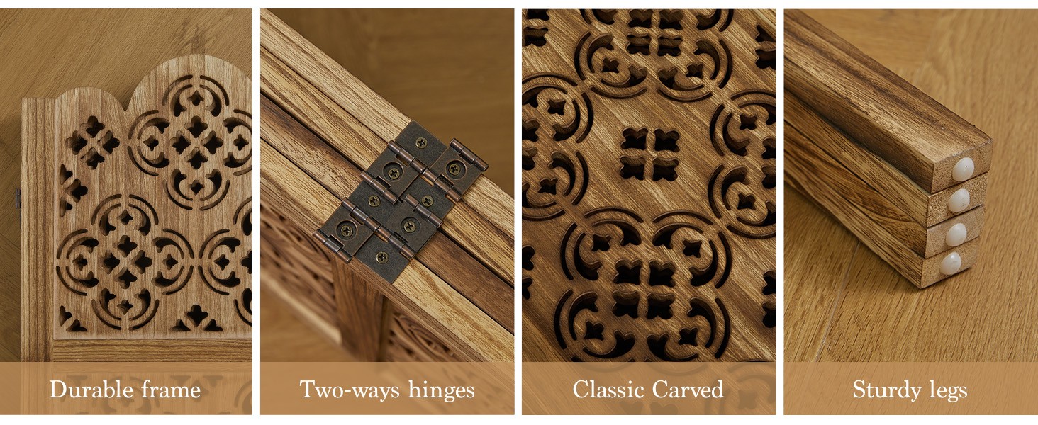 68.9Inch Folding Room Divider, 4 Panels Wood Carved Screens – Ideal Decorative