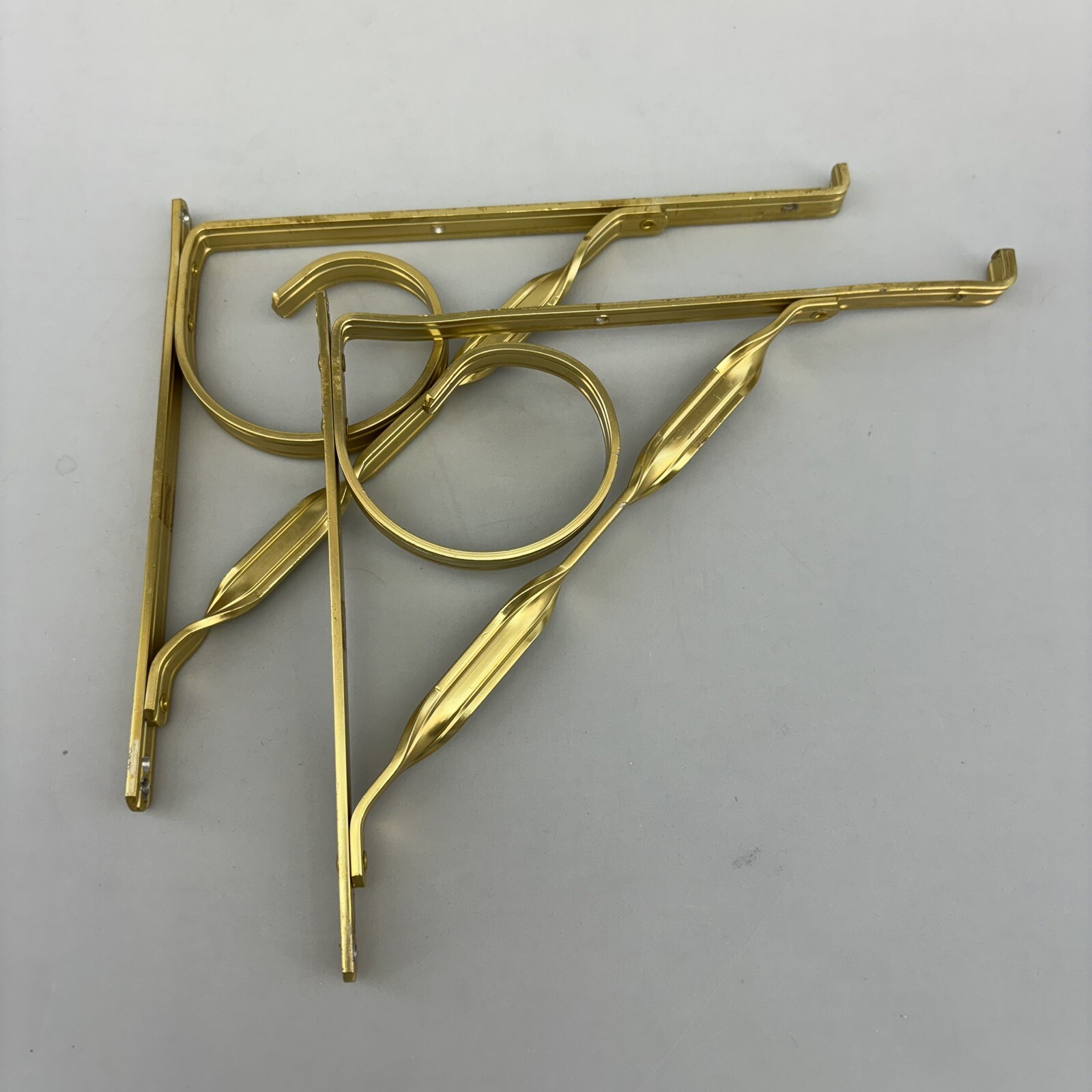 Vintage Pair Of Mid-Century Mod Aluminum Gold Finish 8” Wall Shelf Brackets ￼