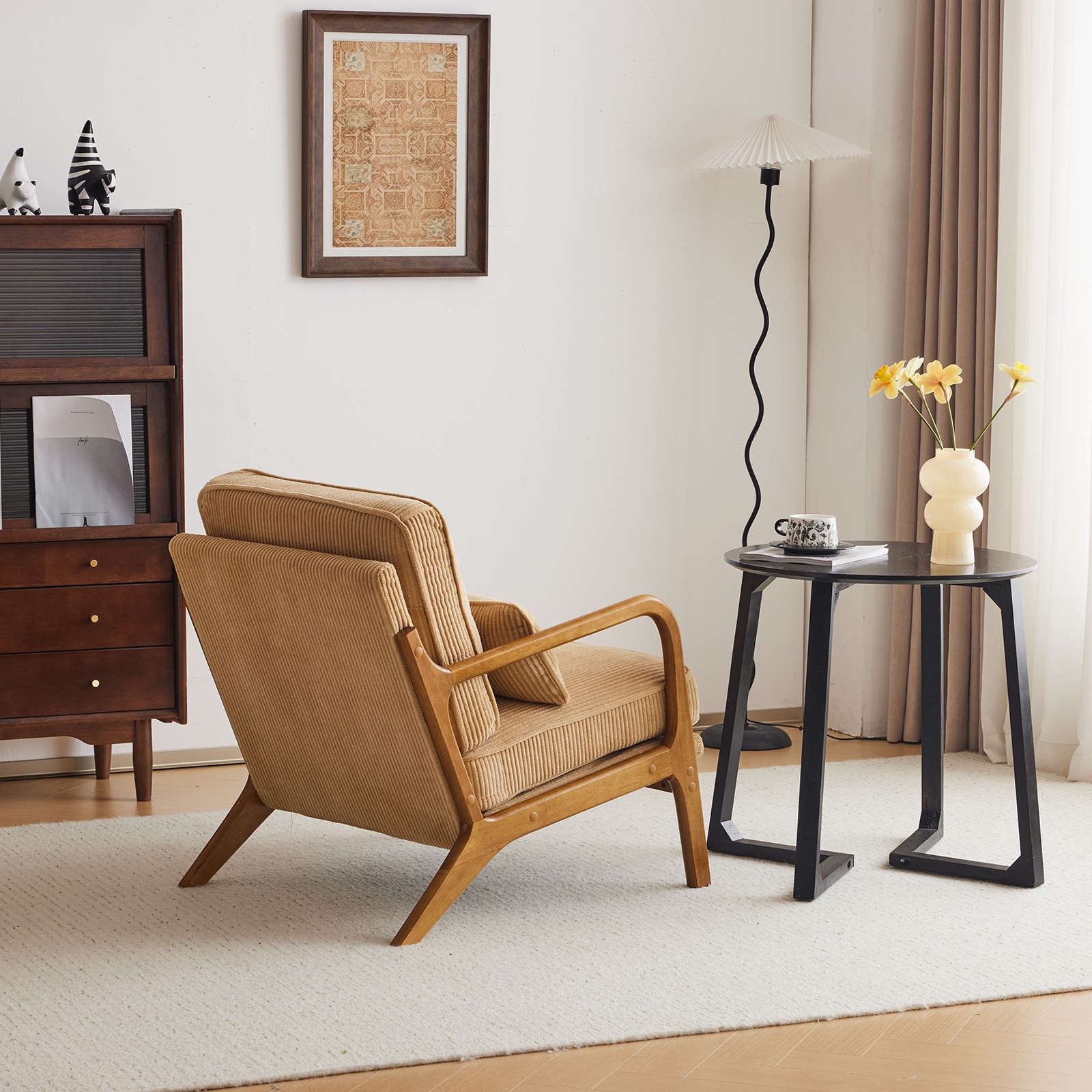 Khaki Corduroy Upholstered Indoor Lounge Chair (330LBS Weight Capacity)