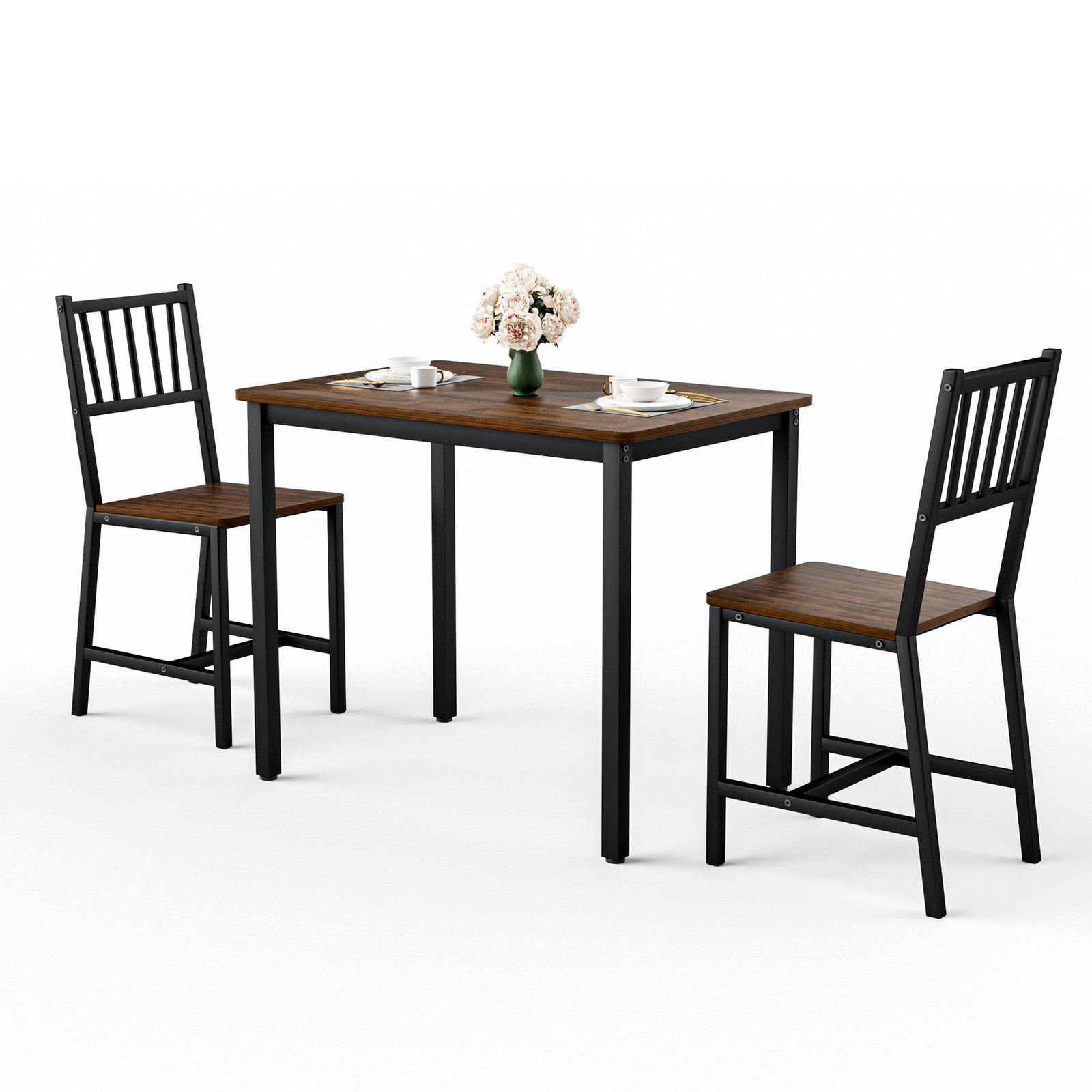 Compact Kitchen Breakfast Bar Dining Table & 2 Highback Chairs Set of 3 Small