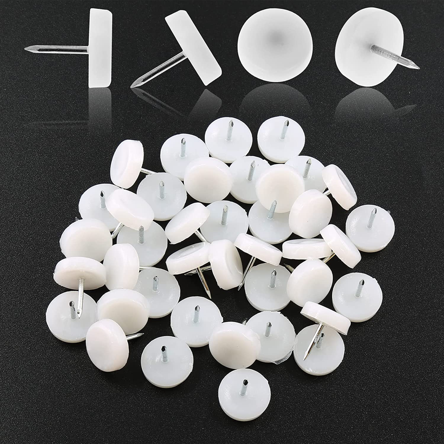 40 PCS Nail in Furniture Glides 18mm Nylon Chair Glides for Wood Floors, White P