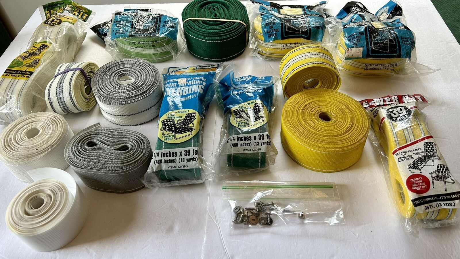 Large Lot of Vintage Lawn Chair Webbing ~ Various Colors & Patterns