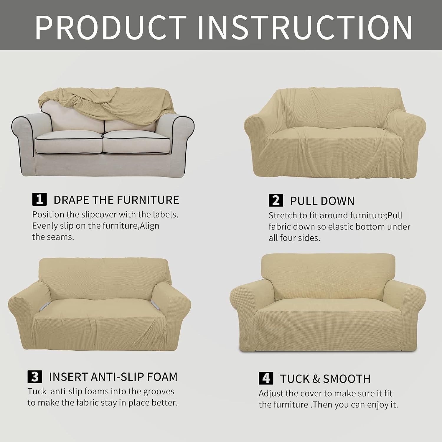 Stylish Stretch Sofa Protector Slipcover – Soft Jacquard Fabric, Easy Install