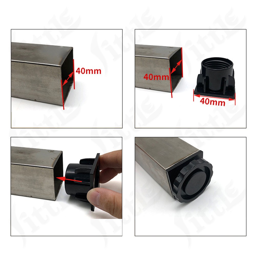 Adjustable ABS Plastic Plugs Stainless Steel Tube Pipe Inner End Caps Foot Pads