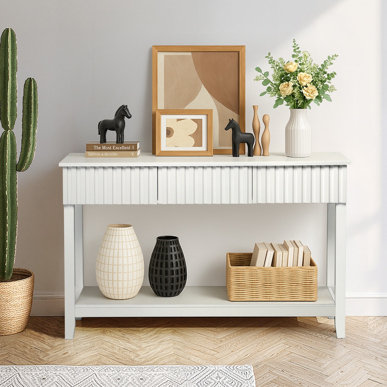 51in Modern Console Table with 3 Drawers Lower Shelf, Narrow Entryway Table