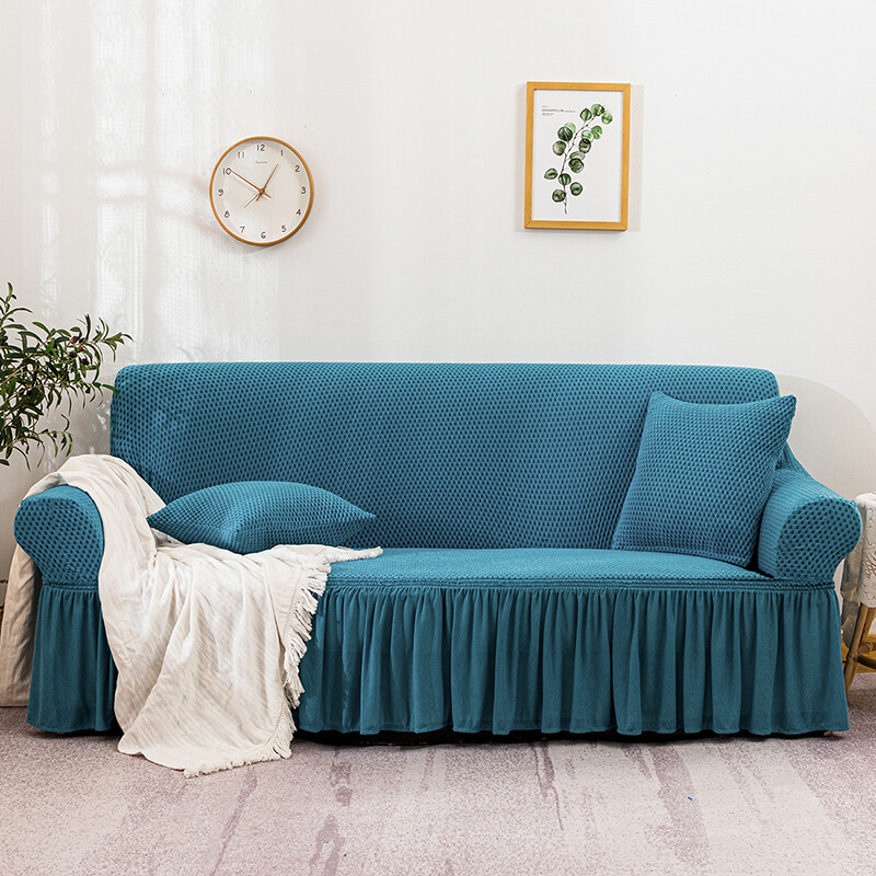 Solid Color Sofa Cover Ruffle Couch Covers Slipcover Furniture Protector Decor