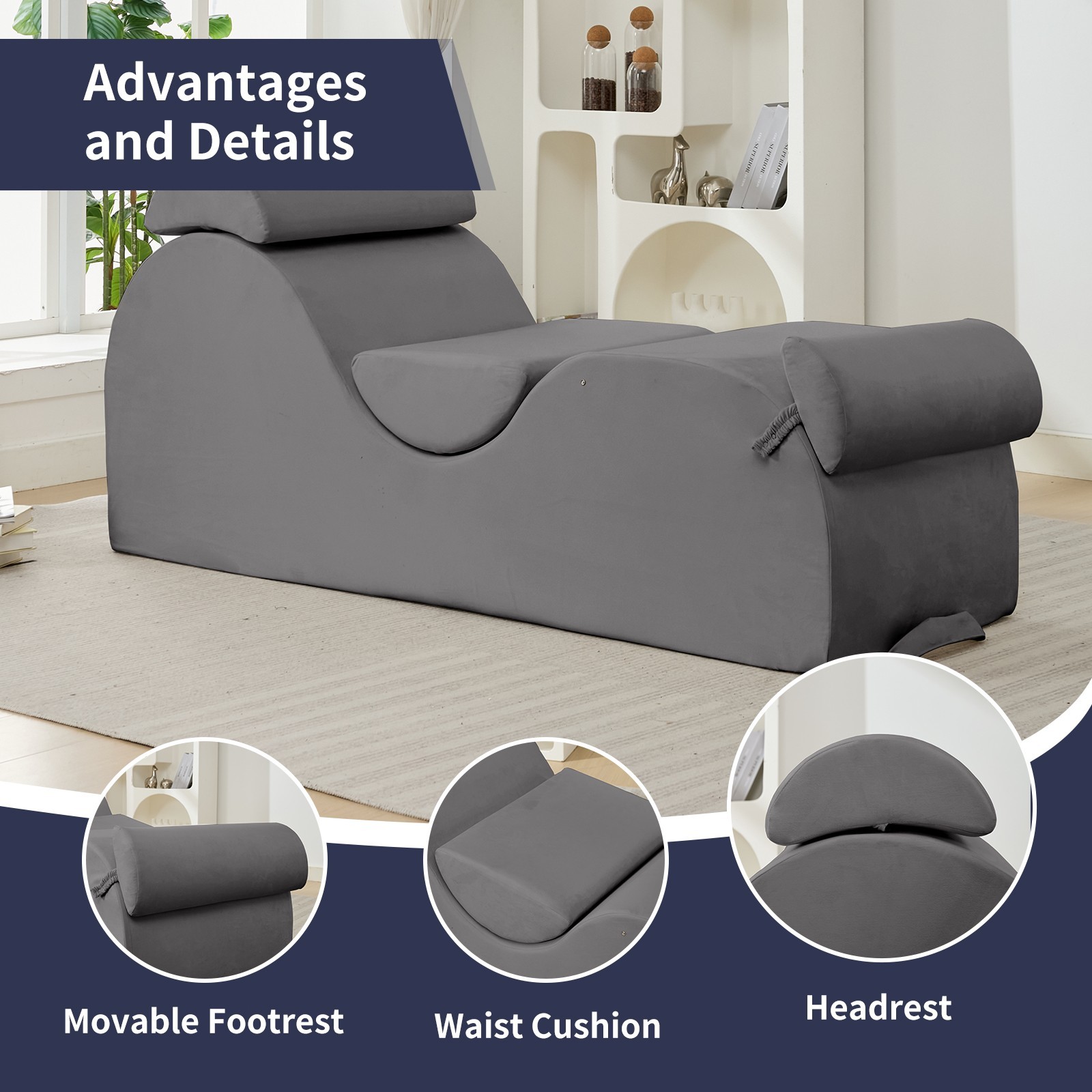 Zafly Yoga Chaise Lounge Indoor, Yoga Chaise, Ergonomic Reading Chair for Adults