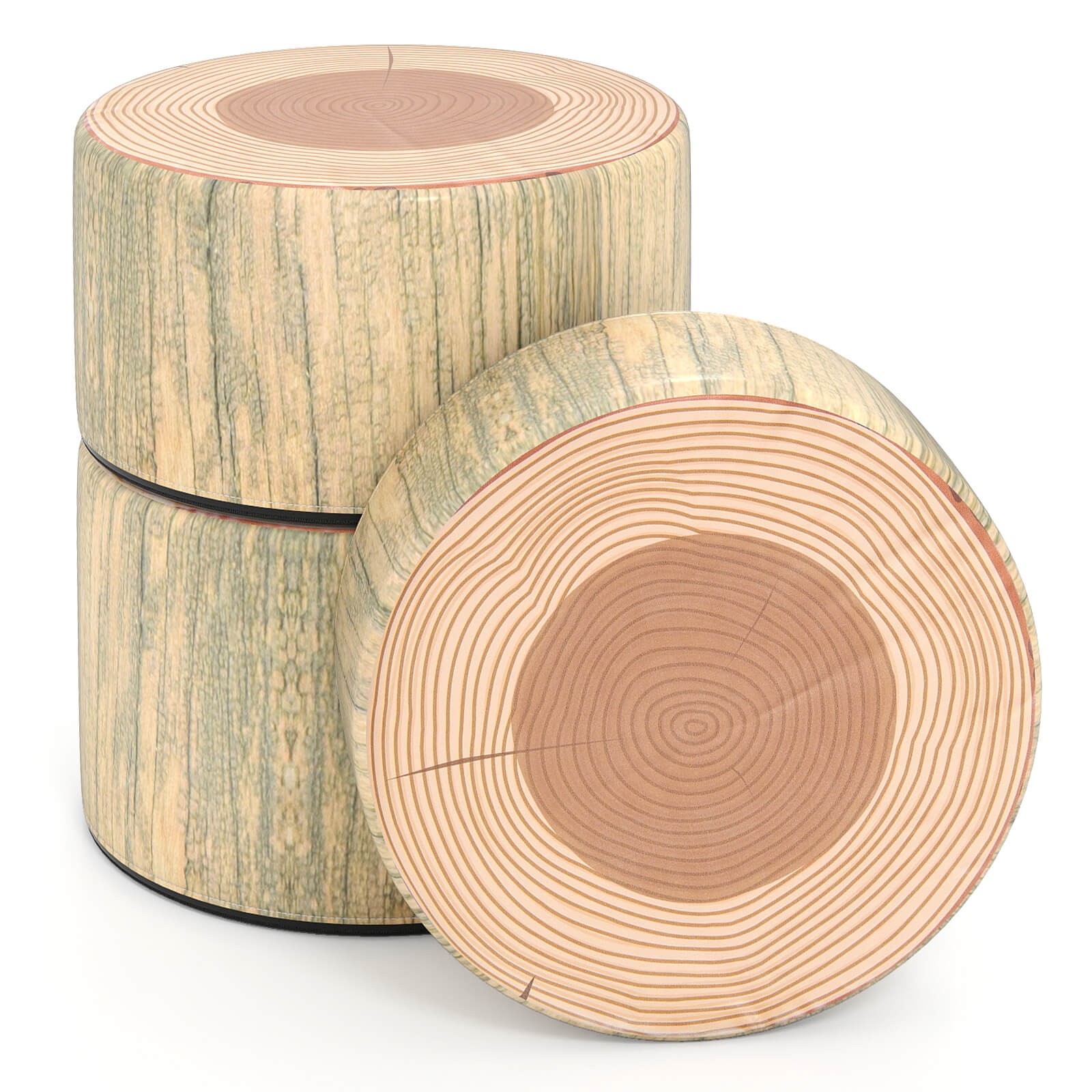 3 PCS Tree Stump Stool Set w/Wood Printing Nature Decoration & Different Height