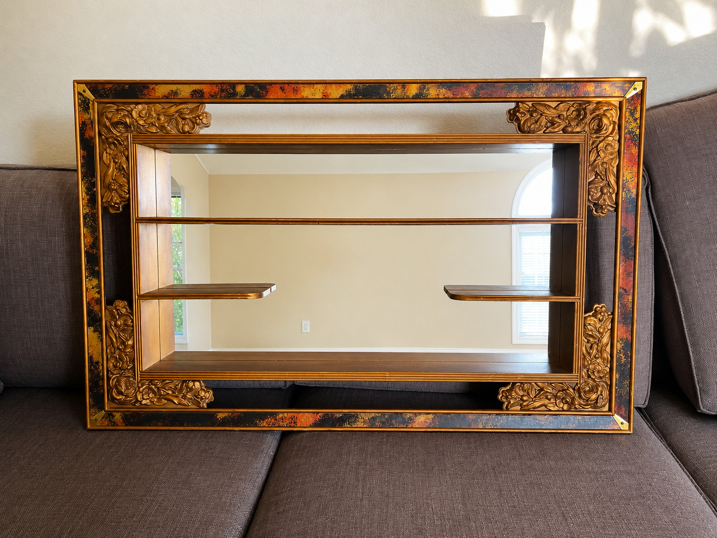 Vtg MCM Illinois Moulding Co Gold Gilt Wood Mirror Shadow Box Wall Shelf