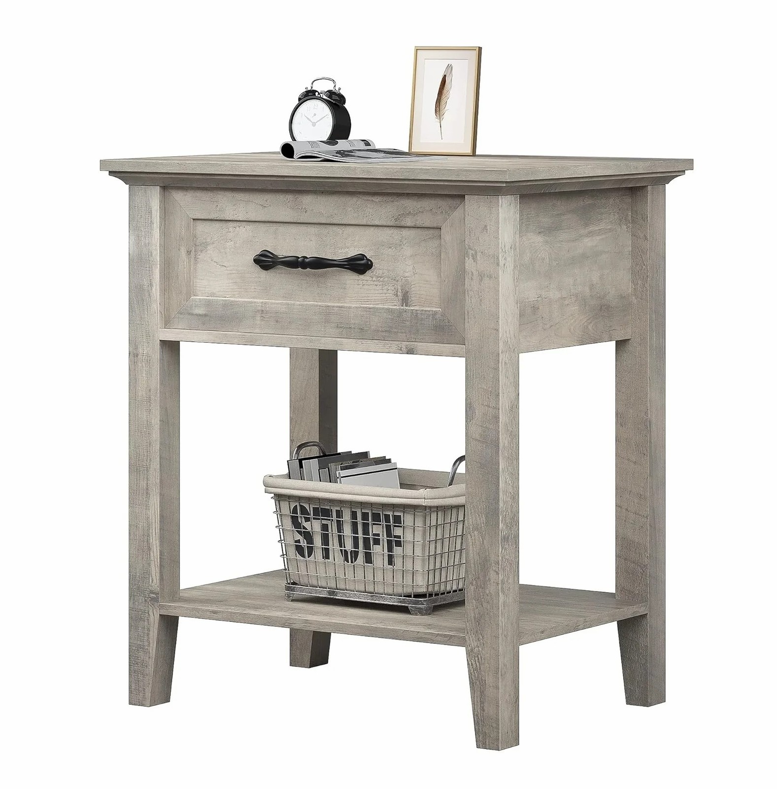 1PC Square Nightstand Bedside Table End Table Storage Drawer Easy Assembly Gray