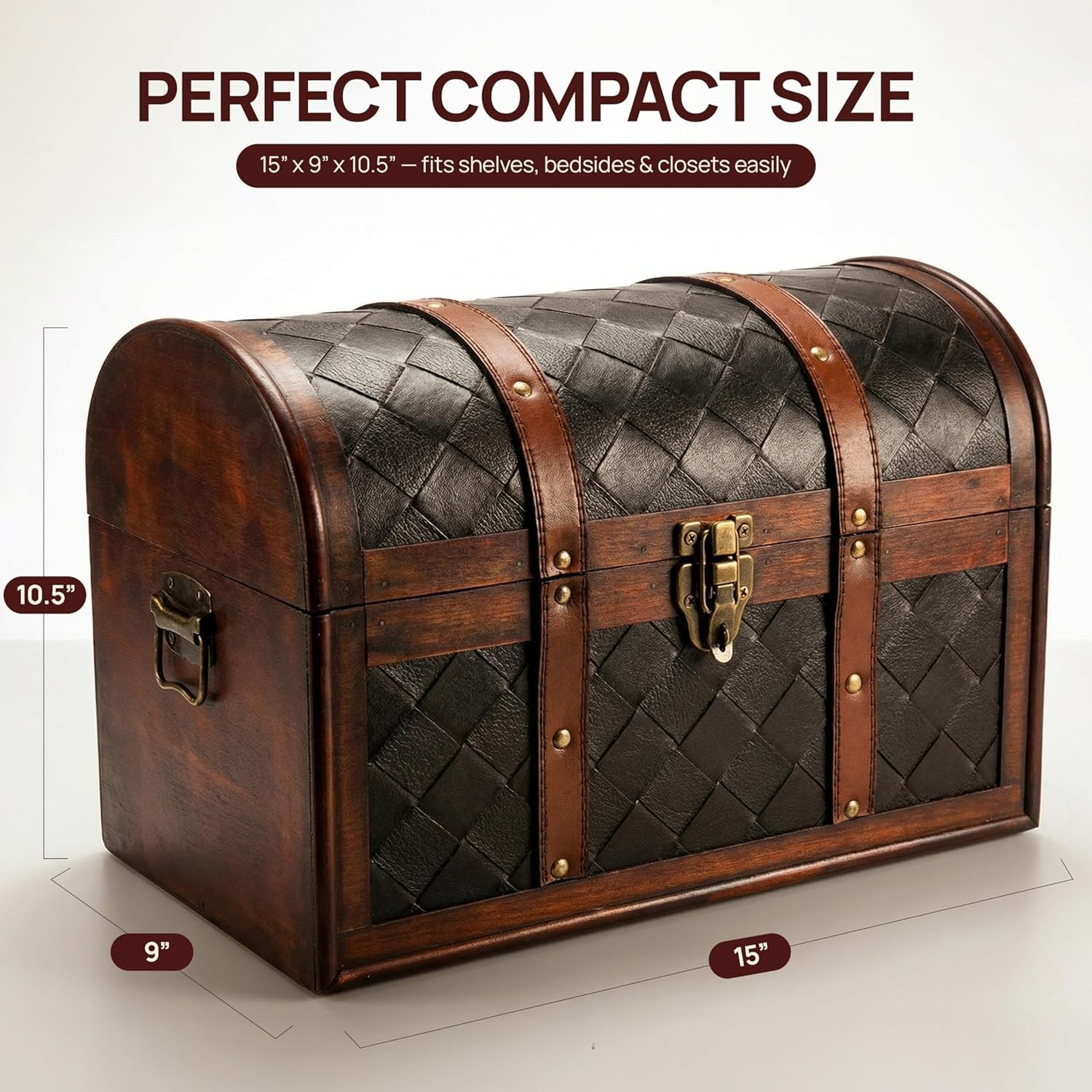 Wooden Leather Treasure Chest Vintage Trunk, Small Storage Chest, Mini Memory…
