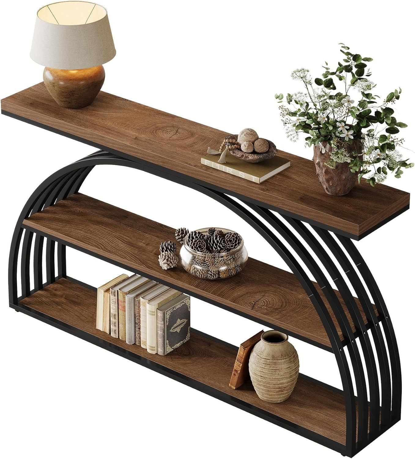 63-Inch Console Table for Entryway, Farmhouse Entryway Table with Arched Frame