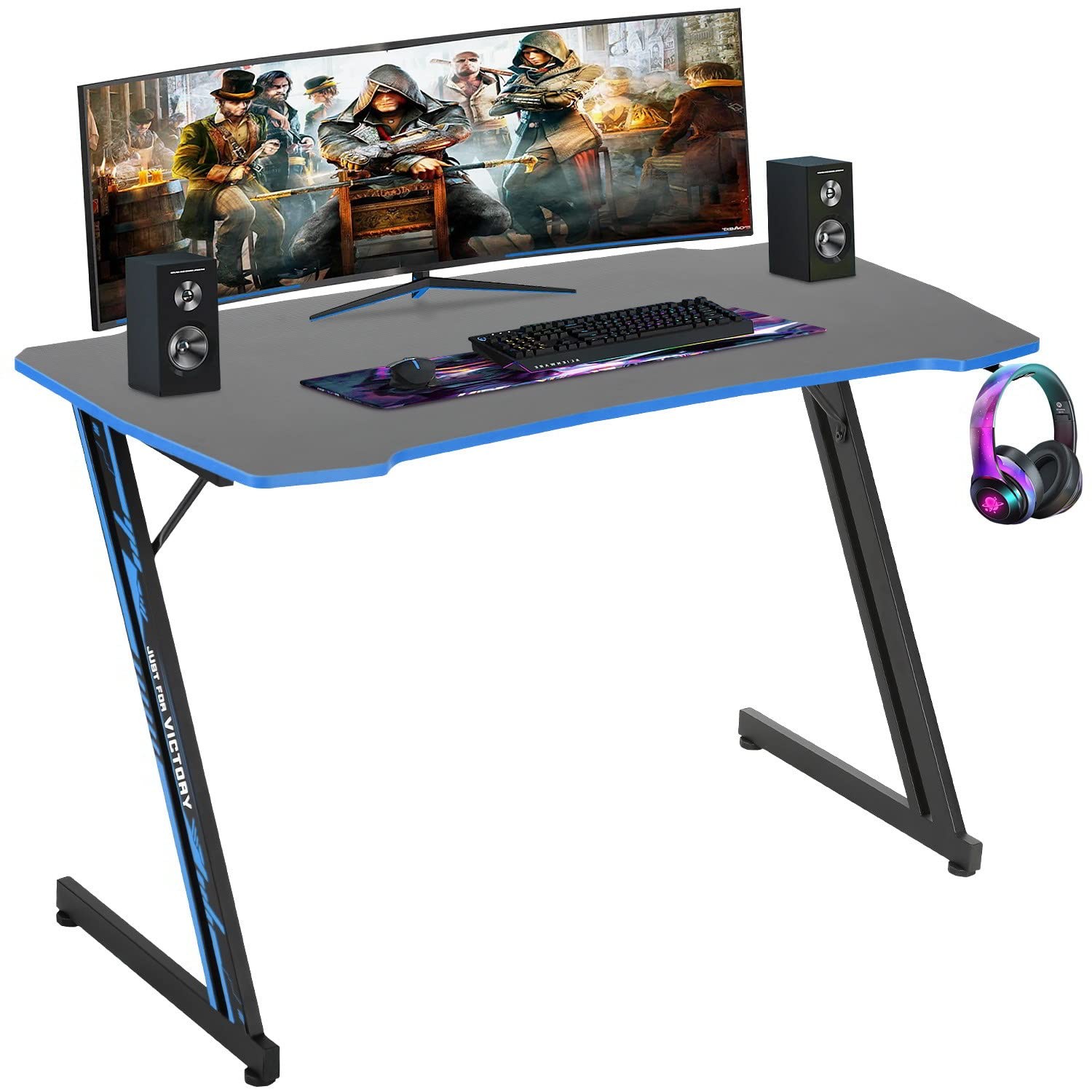 Escritorio Gamer Forma De Z 47 Pulgadas Azul Mesas Para Cuarto Computadora PC