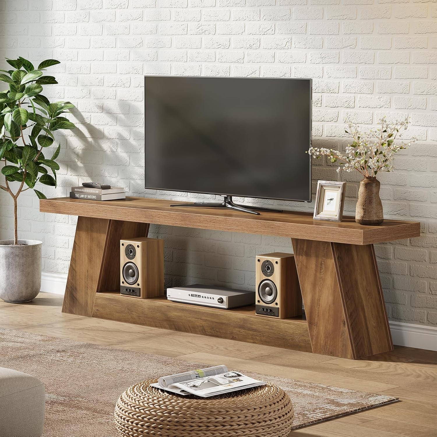 63 Inch TV Stand for 55-75-Inch TV, Farmhouse Entertainment Center Console Table