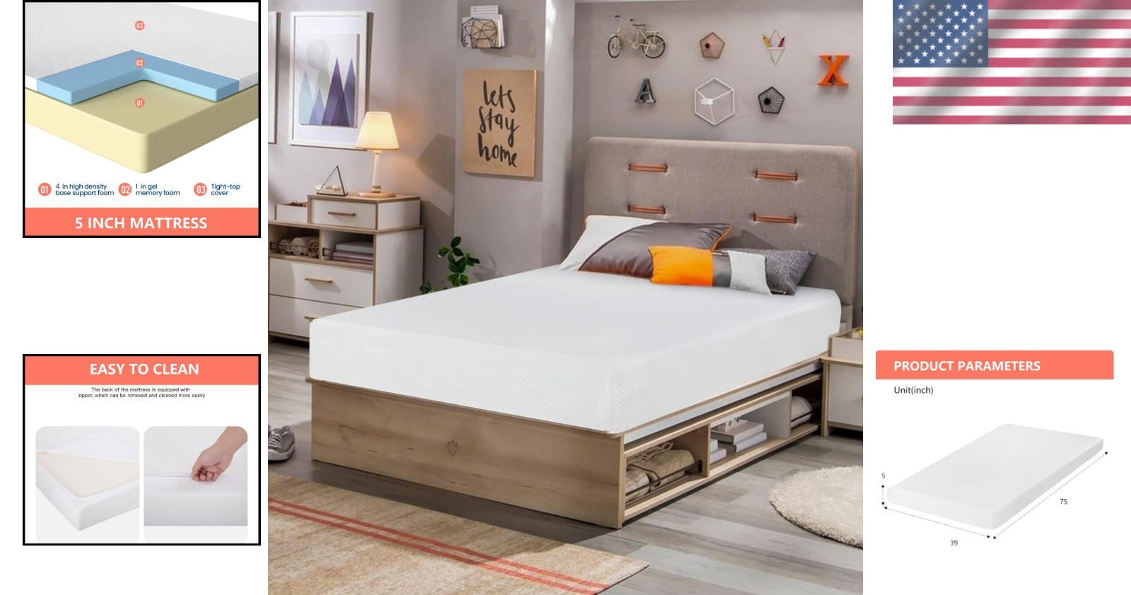 Gel Memory Foam Bed Mattress in a Box Medium Firm and Good Support