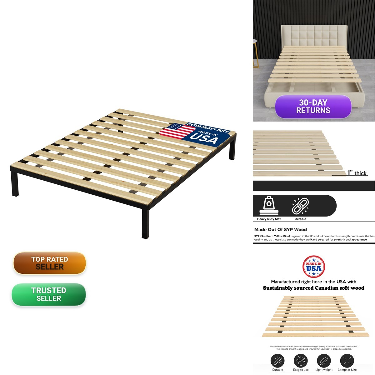 Treaton 1-Inch Extra Heavy Duty Horizontal Wooden Bunkie Board 72×39 Beige