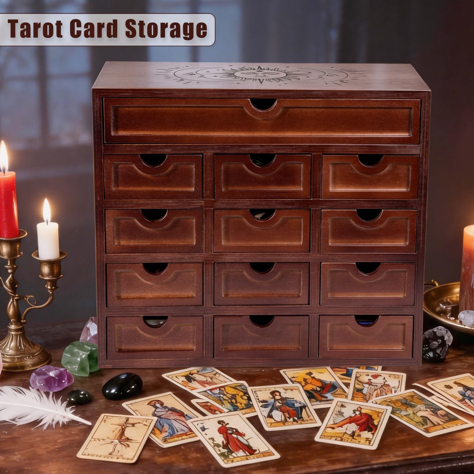 Large Wooden Tarot Card Holder Box – 13.4″ x 11.6″ x 6.4’’ Tarot Deck Storage…