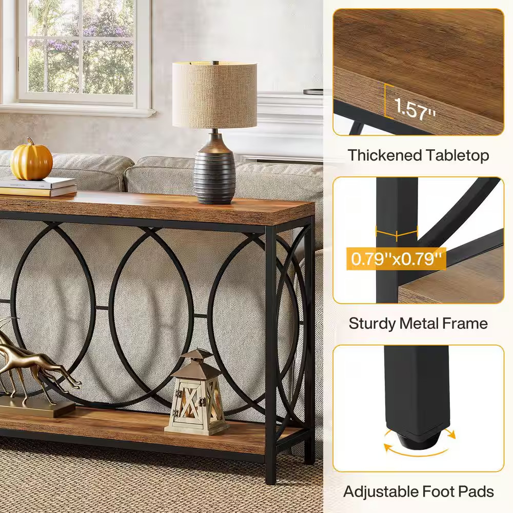 Turrella 70.9 In. Brown and Black Entryway Table, Industrial Rectangle Wood Cons