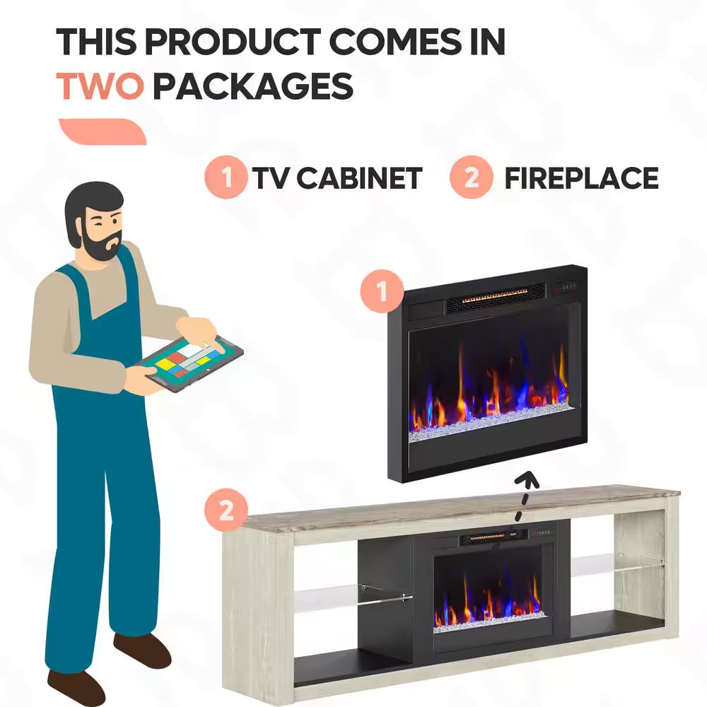70.8 In. Light Grey TV Stand with Fireplace Fits Tvs up to 75 In. LED Entertainm
