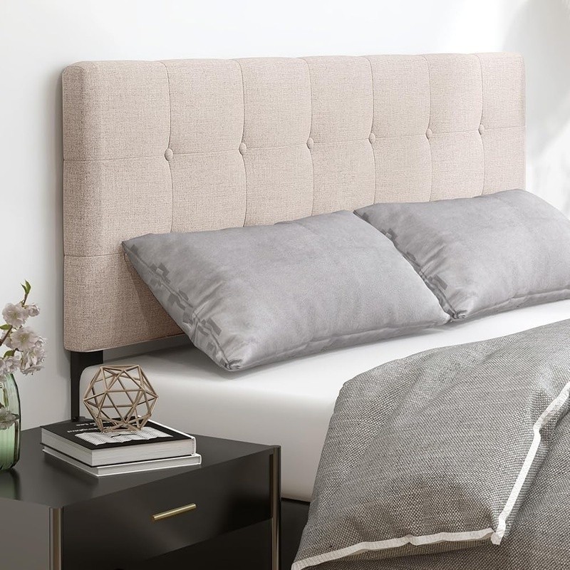 Adjustable Upholstered Headboard Full Queen Bed Soft Fabric Tufted Design Stable
