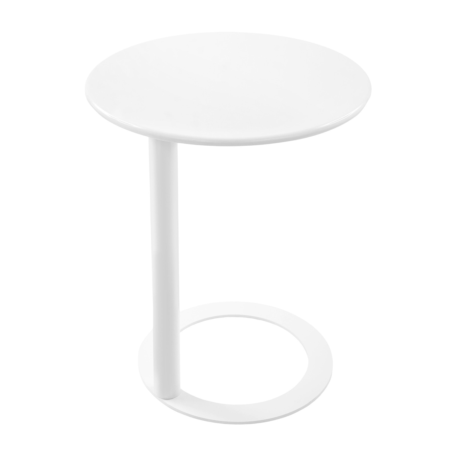 60x74cm Round Side Table White Side Table for Small Spaces with O-shaped Base US