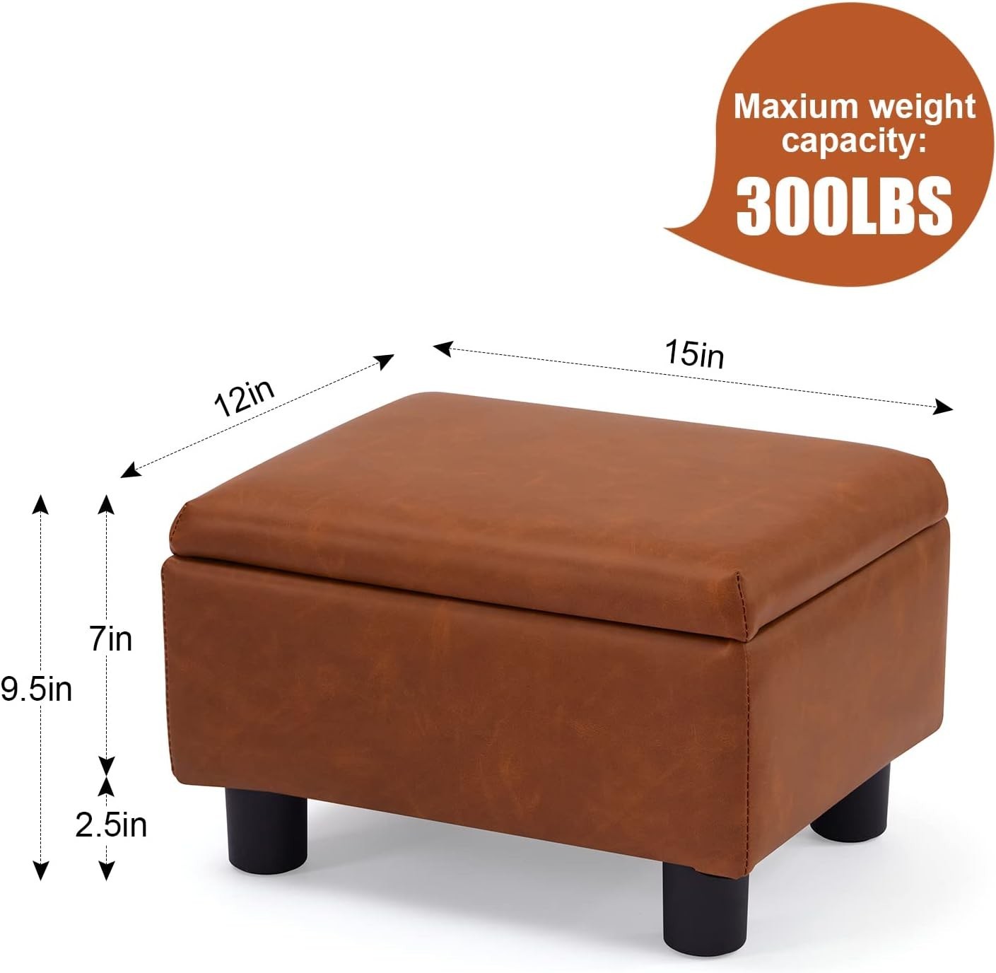 Versatile Small Faux Leather Footstool with Non-Slip Design and 300 lbs Capacity