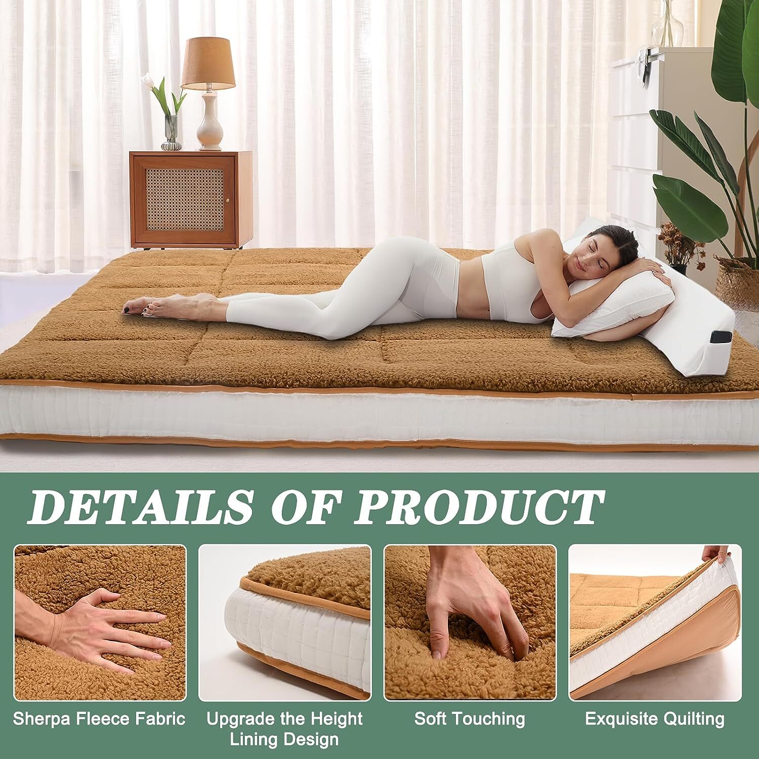 Japanese Floor Mattress Futon Mat, Sherpa Winter Fleece Mattress For Christmas