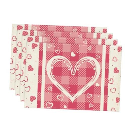 Buffalo Plaid Love Hearts Valentine 12″ x 18″, Rectangular 4 Pcs Pink